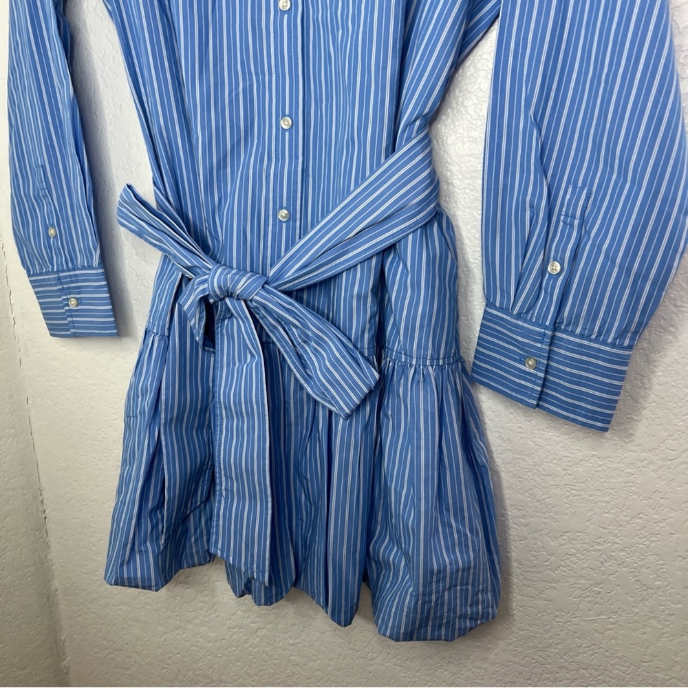 Nwt Free Assembly Cotton Dress Mini Bubble Hem Belted Long Sleeves Dress XL Blue - Picture 6 of 7